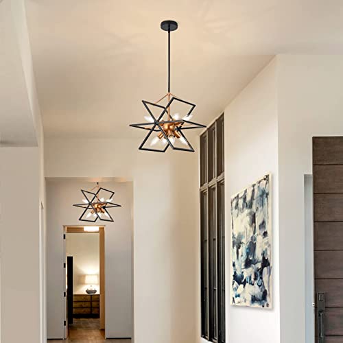Modern 8 Lights Chandeliers,Mid Century Chandelier Aged Brass Finish with Black Accents,Pendant Lighting for Kitchen Island Dining Room Living Room Bedroom Entryway Hallway Foyer
