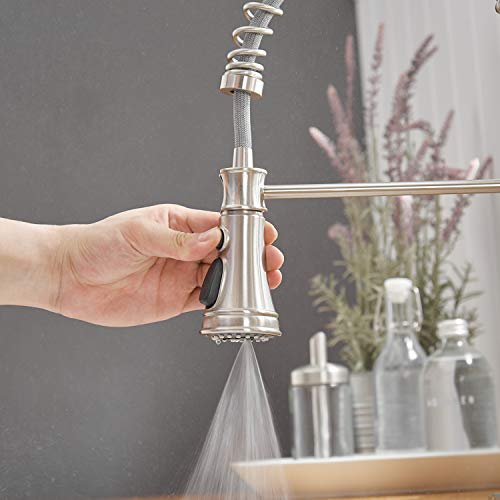 A|M Aquae Kitchen Sink Faucet with Deck Plate Matte Black with Pull Down Sprayer 3 Spray Modes Single Handle Singe Lever High Arc Kitchen Faucet Lead-Free Farmhouse Commercial Bar Kitchen Faucets
