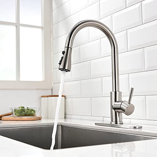 A|M Aquae Black Kitchen Faucets with Pull Down Sprayer Kitchen Sink Faucet with Pull Out Sprayer Single Hole Deck Mount Single Handle Stainless Steel Grifos De Cocina 866068R