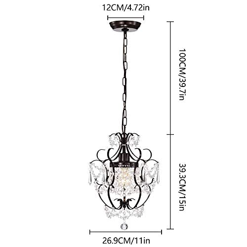 AvaMalis A|M Lighting Antique House Black Chandelier Small Crystal Chandelier Lighting Modern Mini Hanging Light Fixtures with 1 Light
