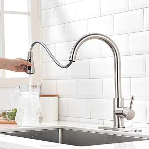 A|M Aquae Black Kitchen Faucets with Pull Down Sprayer Kitchen Sink Faucet with Pull Out Sprayer Single Hole Deck Mount Single Handle Stainless Steel Grifos De Cocina 866068R