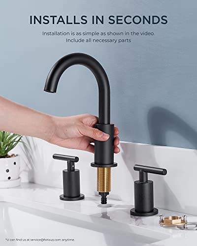 A|M Aquae Matte Black Bathroom Faucet 3 Hole, 8 Inch Widespread Bathroom Faucet Black with Metal Pop-up Drain Assembly, Two Handle Vanity Faucet with cUPC Supply Lines, 8" Black Bathroom Faucet