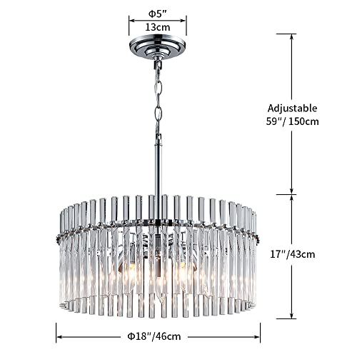 Modern K9 Crystal Chandelier with 5 Lights, Contemporary Elegant Pendant Ceiling Lighting Fixture for Dining Room, Bedroom, Living Room, D19 x H19 with Adjustable Chain