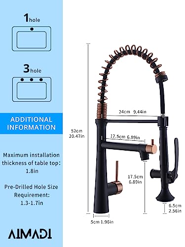 A|M Aquae Kitchen Faucet Black,Black and Gold Kitchen Faucet Commercial Style Single Handle Kitchen Faucets with Pull Down Sprayer