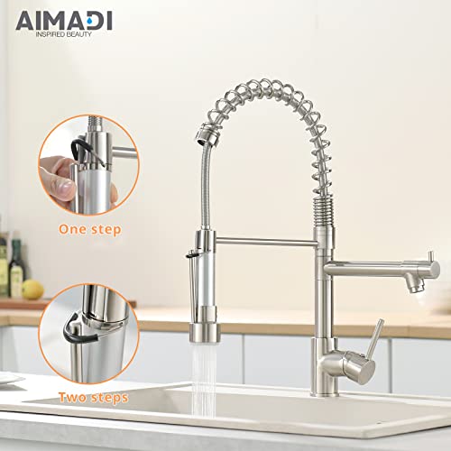 A|M Aquae Black Faucet Kitchen, Commercial Modern Single Handle Kitchen Faucet with Pull Down Sprayer