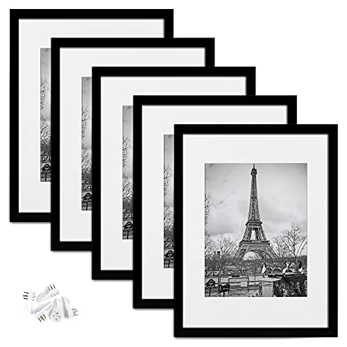 upsimples 16x20 Picture Frame Set of 5,Display Pictures 11x14 with Mat or 16x20 Without Mat,Wall Gallery Poster Frames,Black