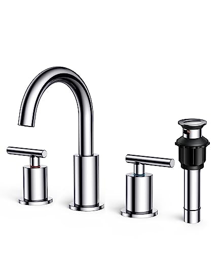 A|M Aquae Matte Black Bathroom Faucet 3 Hole, 8 Inch Widespread Bathroom Faucet Black with Metal Pop-up Drain Assembly, Two Handle Vanity Faucet with cUPC Supply Lines, 8" Black Bathroom Faucet