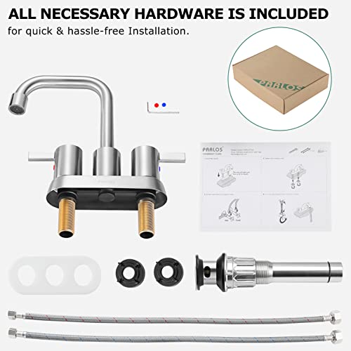 A|M Aquae 2 Handles Bathroom Faucet Brushed Nickel with Metal Pop-up Drain and Faucet Supply Lines, 1431602