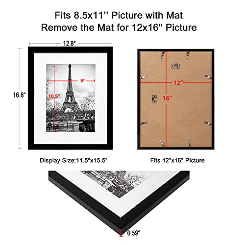 upsimples 16x20 Picture Frame Set of 5,Display Pictures 11x14 with Mat or 16x20 Without Mat,Wall Gallery Poster Frames,Black