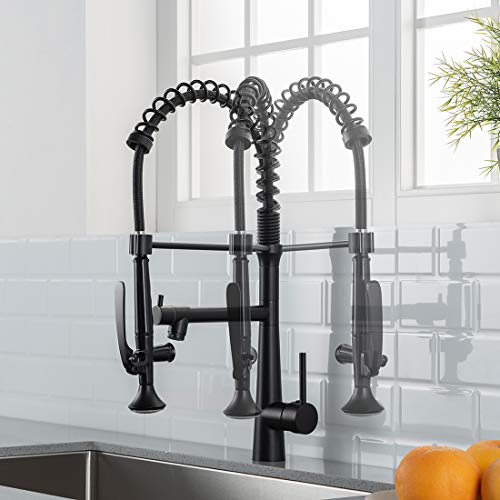 A|M Aquae Kitchen Faucet Black,Black and Gold Kitchen Faucet Commercial Style Single Handle Kitchen Faucets with Pull Down Sprayer