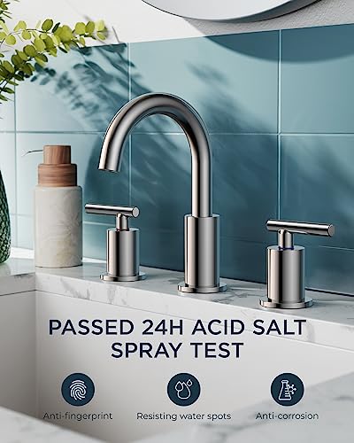A|M Aquae Matte Black Bathroom Faucet 3 Hole, 8 Inch Widespread Bathroom Faucet Black with Metal Pop-up Drain Assembly, Two Handle Vanity Faucet with cUPC Supply Lines, 8" Black Bathroom Faucet