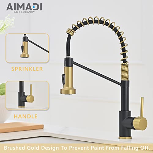 A|M Aquae Black Faucet Kitchen, Commercial Modern Single Handle Kitchen Faucet with Pull Down Sprayer