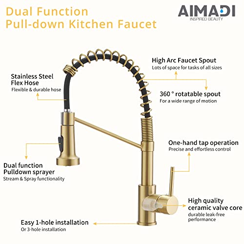 A|M Aquae Black Faucet Kitchen, Commercial Modern Single Handle Kitchen Faucet with Pull Down Sprayer