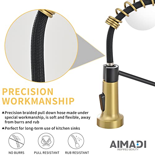 A|M Aquae Black Faucet Kitchen, Commercial Modern Single Handle Kitchen Faucet with Pull Down Sprayer