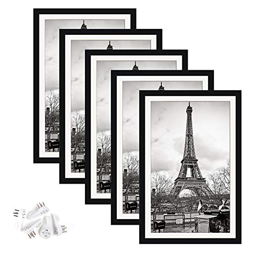 upsimples 16x20 Picture Frame Set of 5,Display Pictures 11x14 with Mat or 16x20 Without Mat,Wall Gallery Poster Frames,Black