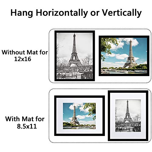upsimples 16x20 Picture Frame Set of 5,Display Pictures 11x14 with Mat or 16x20 Without Mat,Wall Gallery Poster Frames,Black