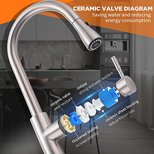 A|M Aquae Black Kitchen Faucets with Pull Down Sprayer Kitchen Sink Faucet with Pull Out Sprayer Single Hole Deck Mount Single Handle Stainless Steel Grifos De Cocina 866068R