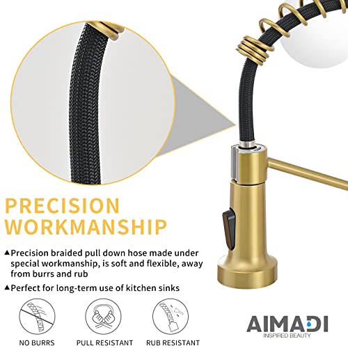 A|M Aquae Black Faucet Kitchen, Commercial Modern Single Handle Kitchen Faucet with Pull Down Sprayer