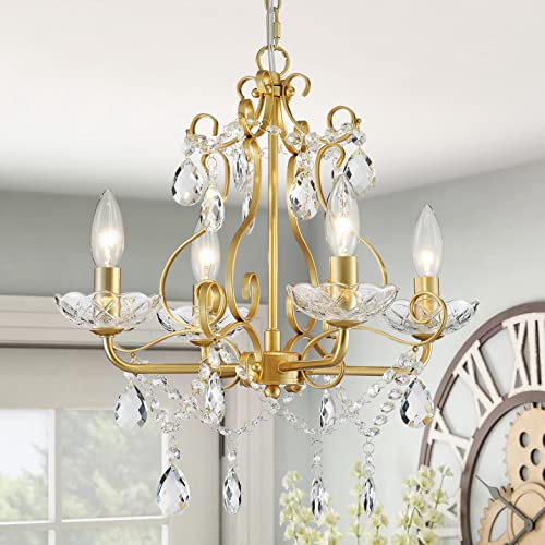 Crystal Candle Chandelier Pendant Flus mount Ceiling Light Modern Lighting Fixture for Bedroom Hallway Bar Kitchen Bathroom, H 14" x W 16", Black, E12 Base