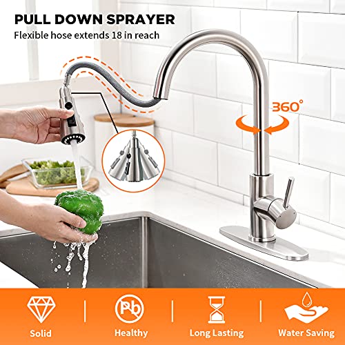 A|M Aquae Black Kitchen Faucets with Pull Down Sprayer Kitchen Sink Faucet with Pull Out Sprayer Single Hole Deck Mount Single Handle Stainless Steel Grifos De Cocina 866068R