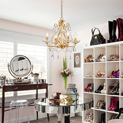 Crystal Candle Chandelier Pendant Flus mount Ceiling Light Modern Lighting Fixture for Bedroom Hallway Bar Kitchen Bathroom, H 14" x W 16", Black, E12 Base