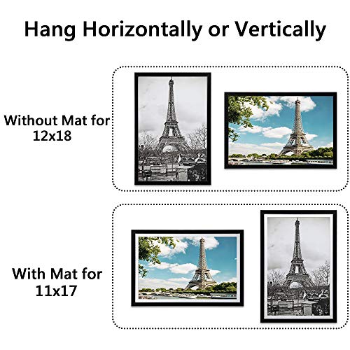 upsimples 16x20 Picture Frame Set of 5,Display Pictures 11x14 with Mat or 16x20 Without Mat,Wall Gallery Poster Frames,Black