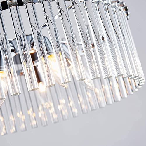 Modern K9 Crystal Chandelier with 5 Lights, Contemporary Elegant Pendant Ceiling Lighting Fixture for Dining Room, Bedroom, Living Room, D19 x H19 with Adjustable Chain