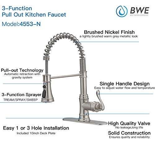A|M Aquae Kitchen Sink Faucet with Deck Plate Matte Black with Pull Down Sprayer 3 Spray Modes Single Handle Singe Lever High Arc Kitchen Faucet Lead-Free Farmhouse Commercial Bar Kitchen Faucets