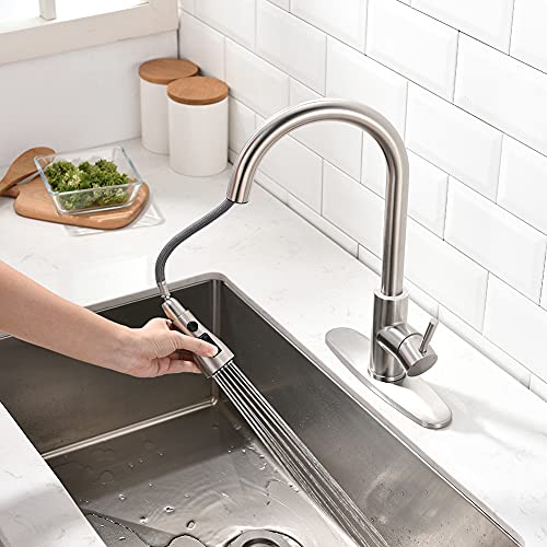 A|M Aquae Black Kitchen Faucets with Pull Down Sprayer Kitchen Sink Faucet with Pull Out Sprayer Single Hole Deck Mount Single Handle Stainless Steel Grifos De Cocina 866068R