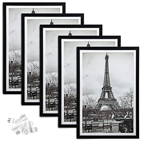 upsimples 16x20 Picture Frame Set of 5,Display Pictures 11x14 with Mat or 16x20 Without Mat,Wall Gallery Poster Frames,Black