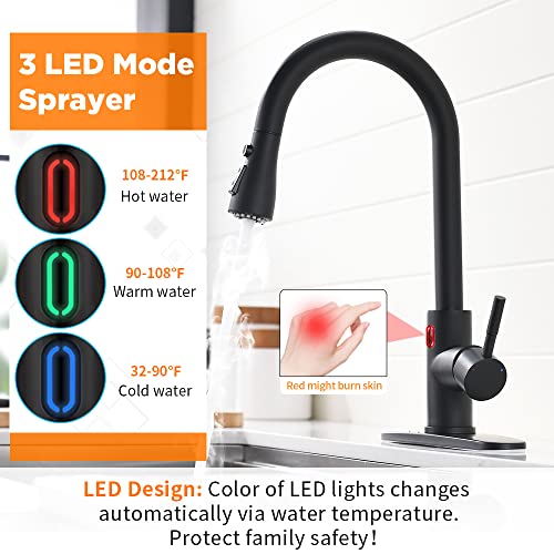 A|M Aquae Black Kitchen Faucets with Pull Down Sprayer Kitchen Sink Faucet with Pull Out Sprayer Single Hole Deck Mount Single Handle Stainless Steel Grifos De Cocina 866068R