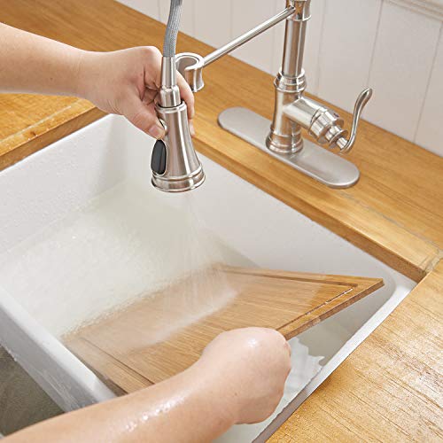 A|M Aquae Kitchen Sink Faucet with Deck Plate Matte Black with Pull Down Sprayer 3 Spray Modes Single Handle Singe Lever High Arc Kitchen Faucet Lead-Free Farmhouse Commercial Bar Kitchen Faucets