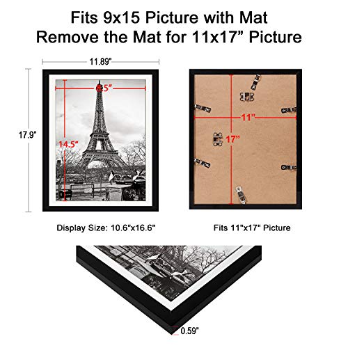 upsimples 16x20 Picture Frame Set of 5,Display Pictures 11x14 with Mat or 16x20 Without Mat,Wall Gallery Poster Frames,Black