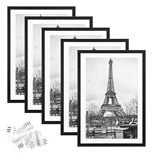 upsimples 16x20 Picture Frame Set of 5,Display Pictures 11x14 with Mat or 16x20 Without Mat,Wall Gallery Poster Frames,Black