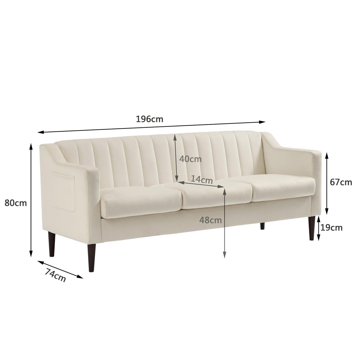 Modern Chesterfield sofa couch, Comfortable Upholstered sofa with Velvet Fabric and Wooden Frame and Wood Legs for Living Room/Bed Room/Office -