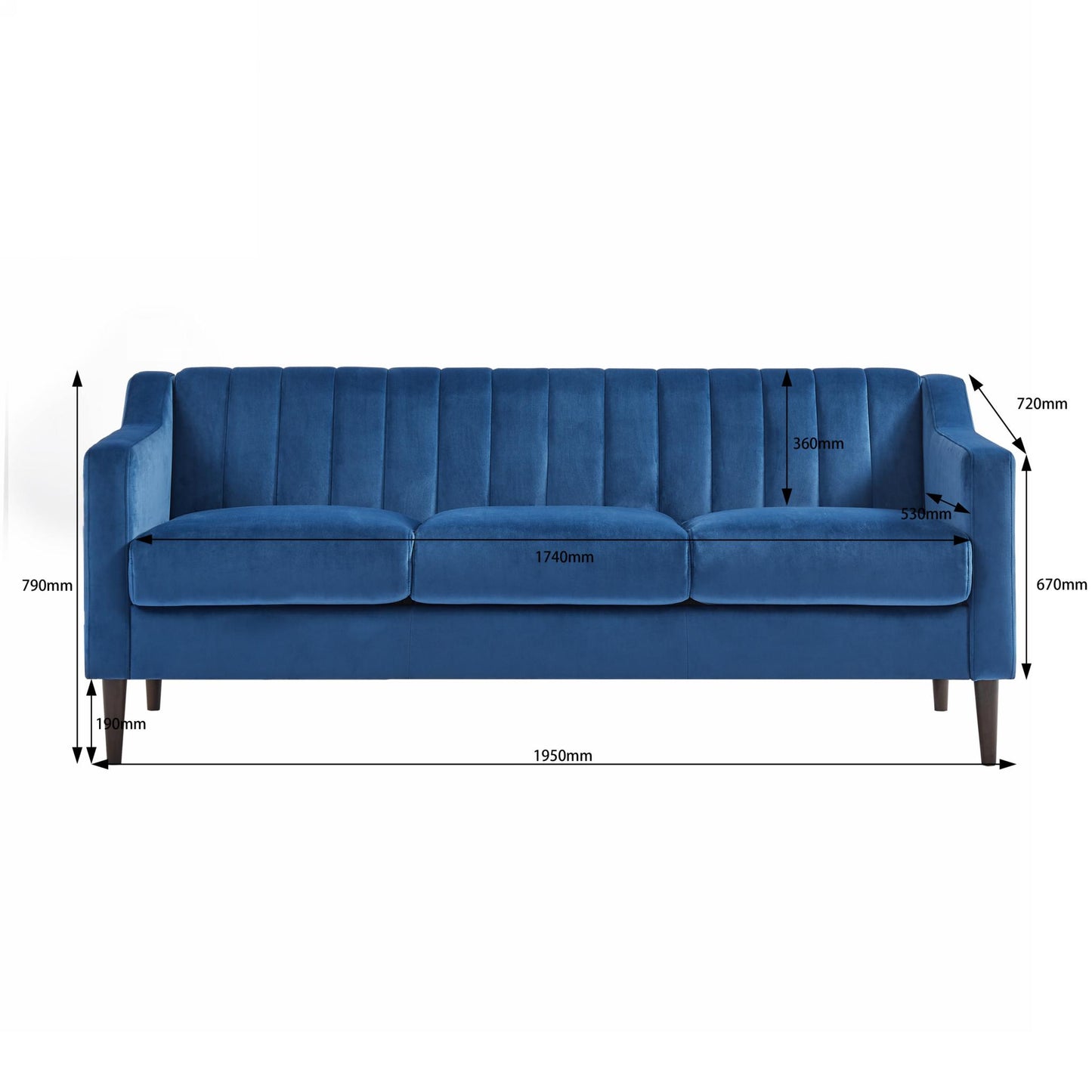 Modern Chesterfield sofa couch, Comfortable Upholstered sofa with Velvet Fabric and Wooden Frame and Wood Legs for Living Room/Bed Room/Office -