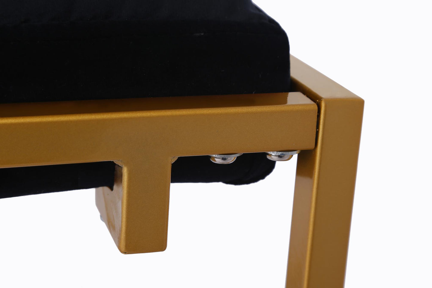 Rectangular Velvet Ottoman with Metal Base, Black and Golden