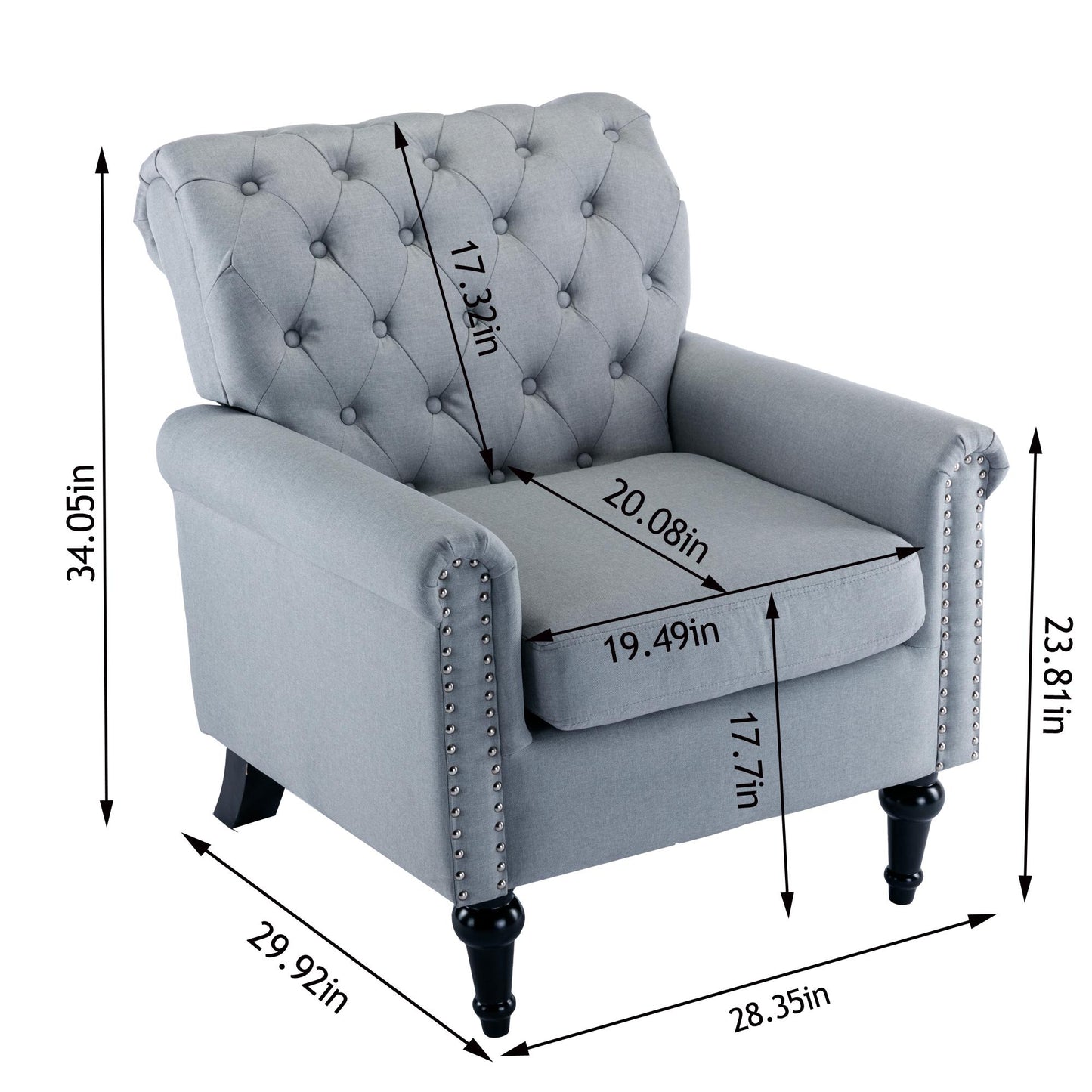 Bedroom, Living room Mid-century modern accent armchair, Linen comfort reading chair, Tufted comfort sofa, Upholstered single sofa