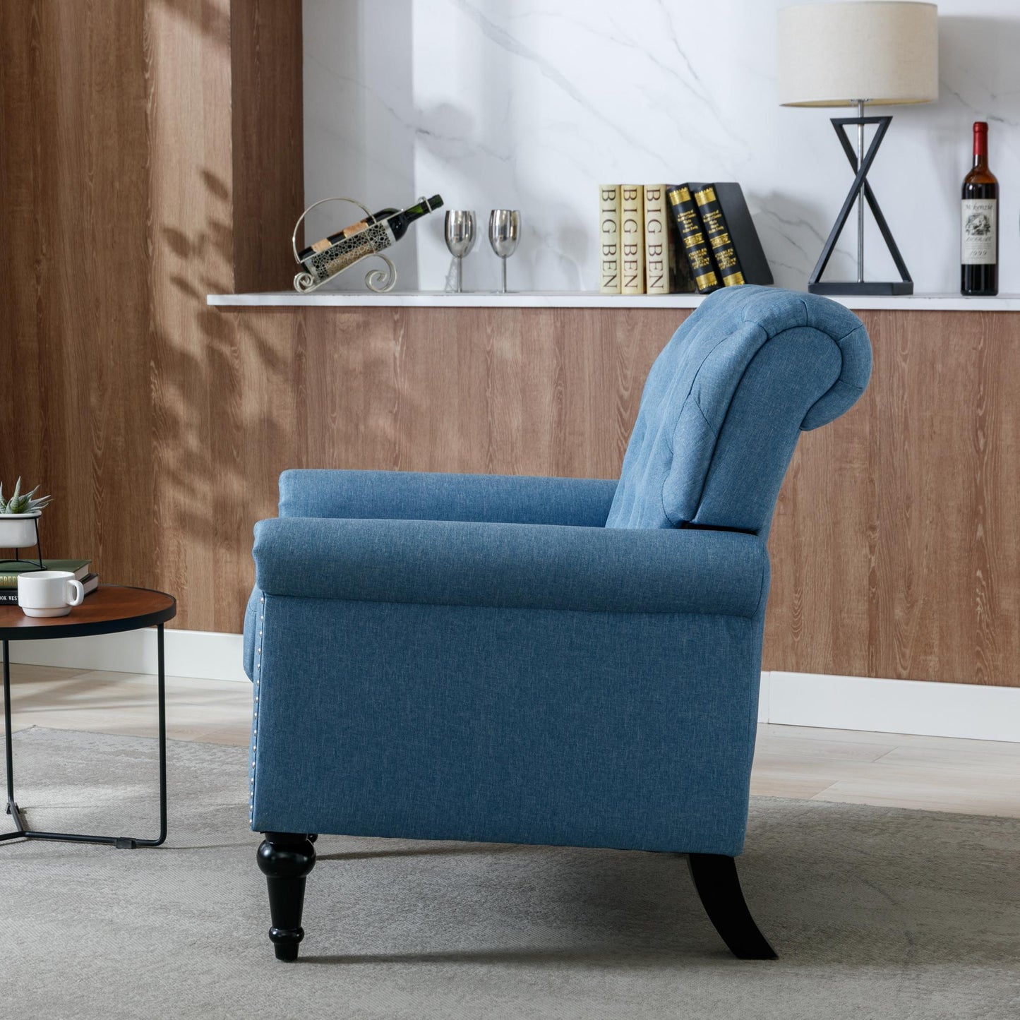 Bedroom, Living room Mid-century modern accent armchair, Linen comfort reading chair, Tufted comfort sofa, Upholstered single sofa