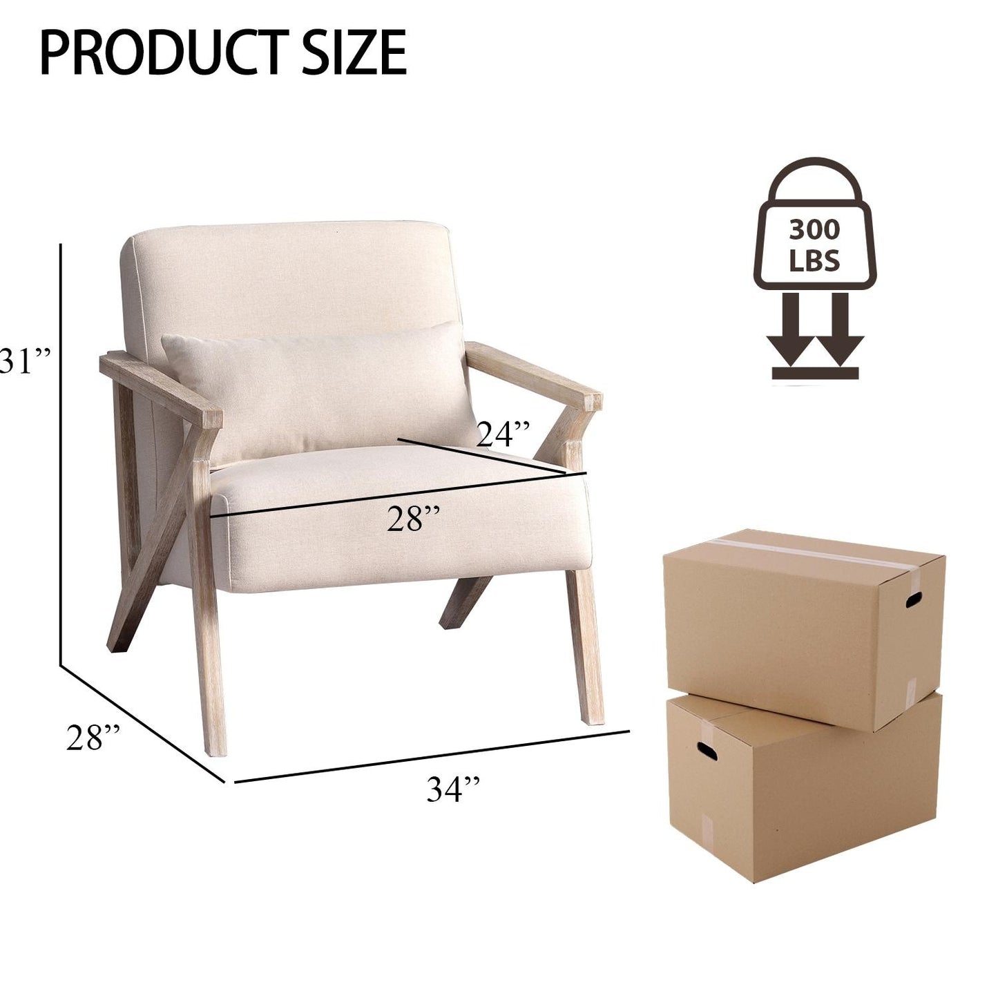 AvaMalis Mid Century Modern Wood Frame, Upholstered Armchair with Waist Cushion