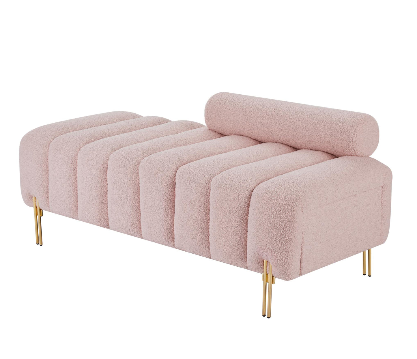 Modern End of Bed Bench Upholstered Teddy Entryway Ottoman Bench Fuzzy Sofa Stool Footrest Window Bench with Gold Metal Legs for Bedroom Apartments