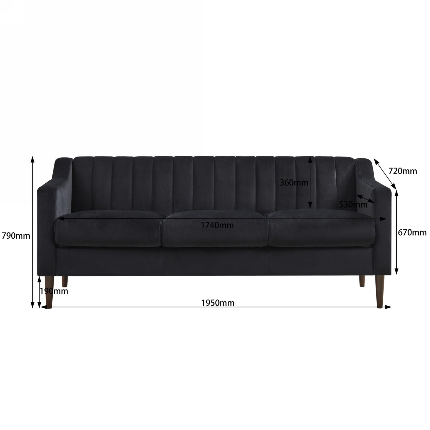 Modern Chesterfield sofa couch, Comfortable Upholstered sofa with Velvet Fabric and Wooden Frame and Wood Legs for Living Room/Bed Room/Office -