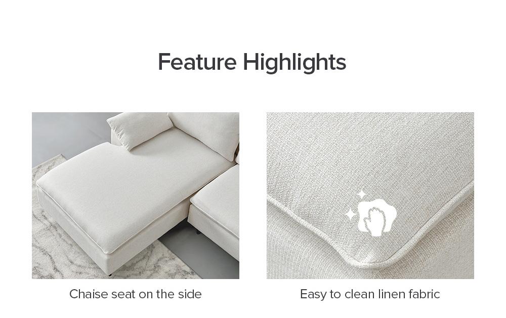 L-Shaped linen sectional sofa with right chaise,Beige