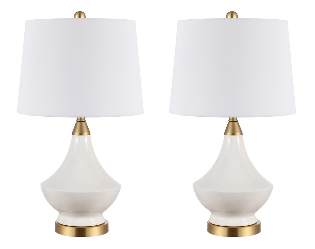 Glass Table Lamp In White - Set Of 2