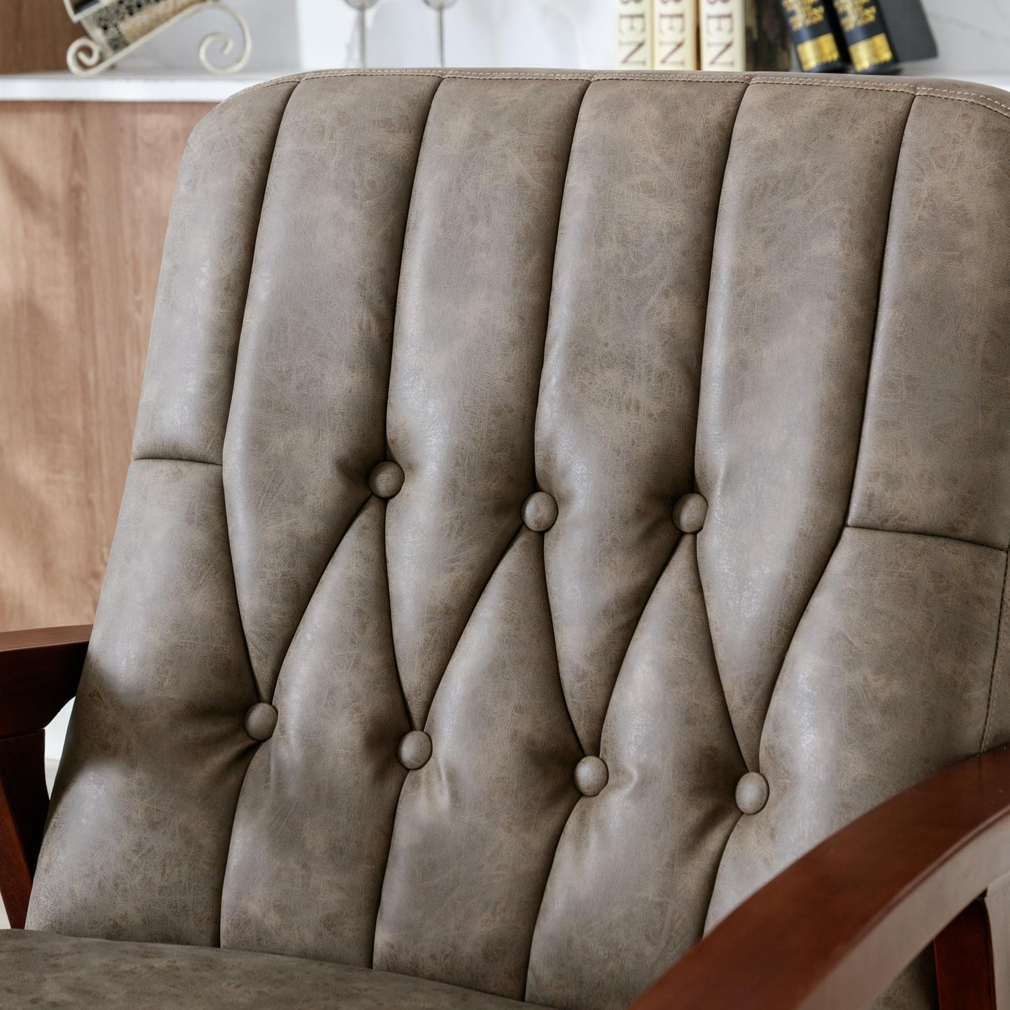 Mid Century Single Armchair Sofa Accent Chair Retro Modern Solid Wood Armrest Accent Chair, Fabric Upholstered Wooden Lounge Chair