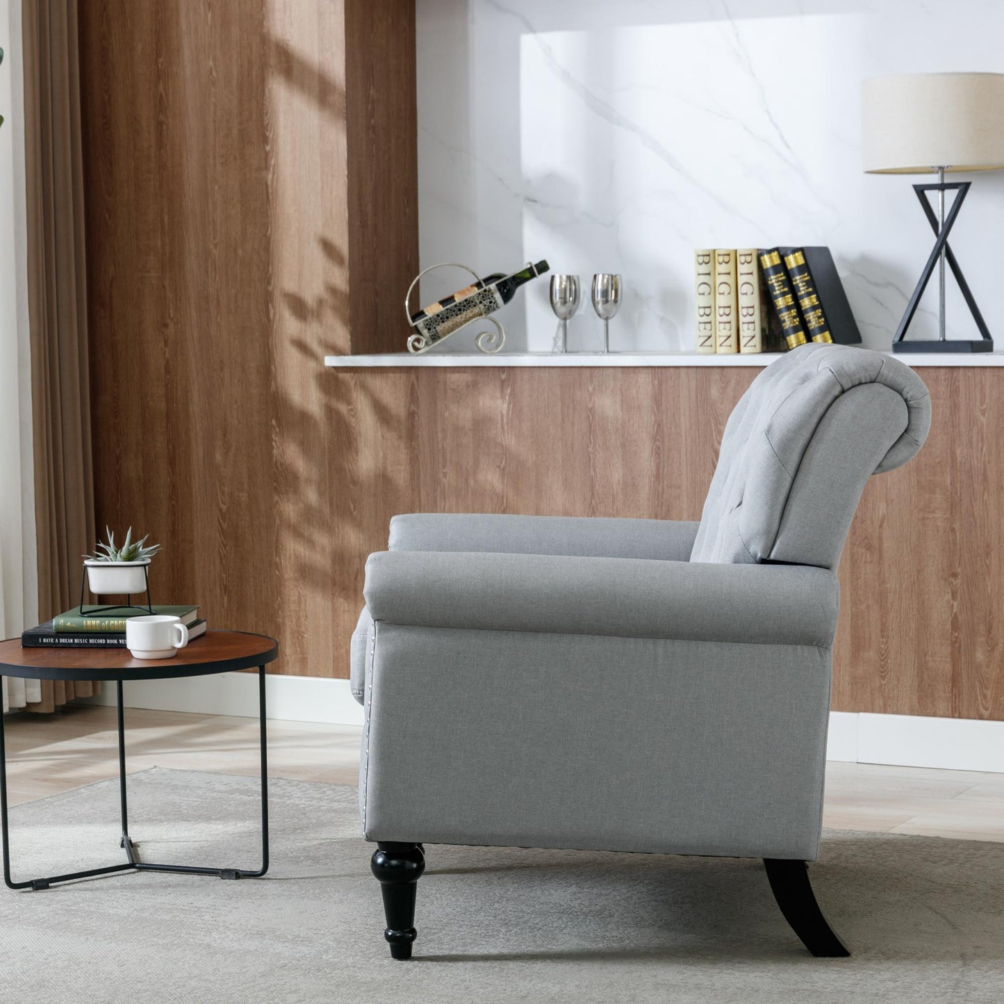 Bedroom, Living room Mid-century modern accent armchair, Linen comfort reading chair, Tufted comfort sofa, Upholstered single sofa
