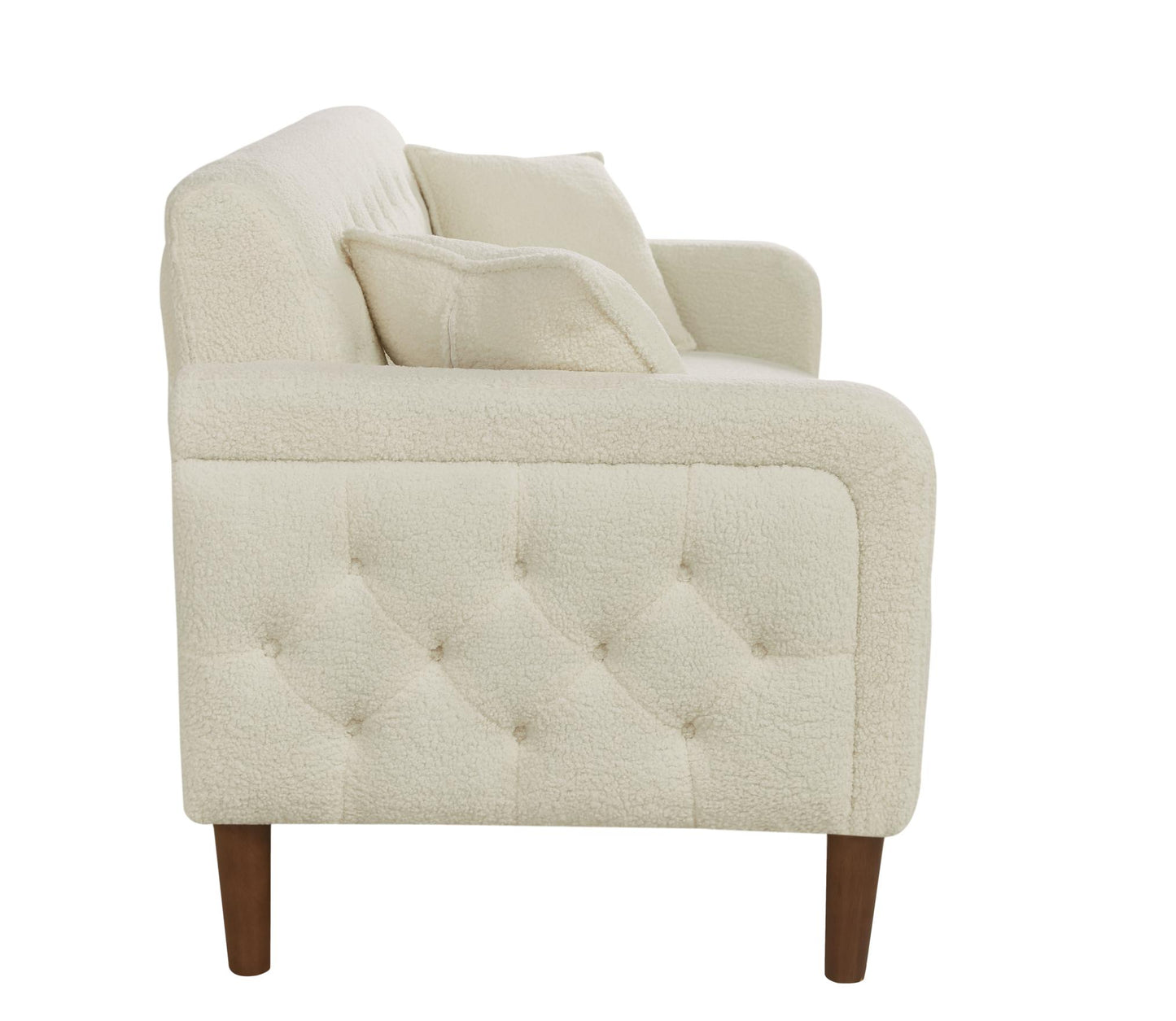 Modern Furniture Teddy Velet Sofa 2 Pillows Beige Loveseat with Button Tufting