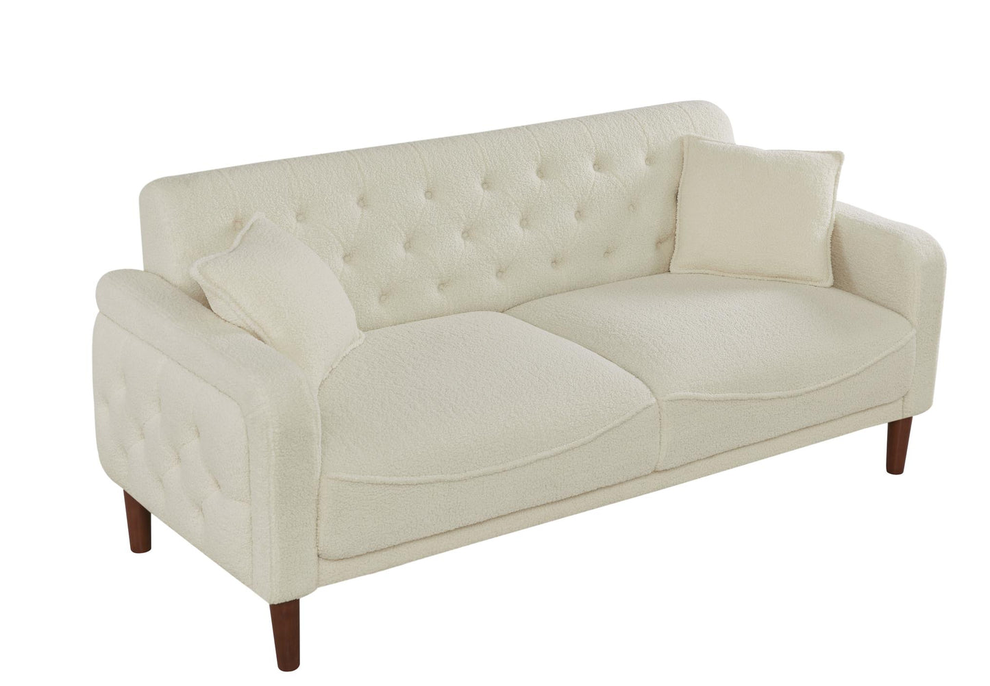 Modern Furniture Teddy Velet Sofa 2 Pillows Beige Loveseat with Button Tufting