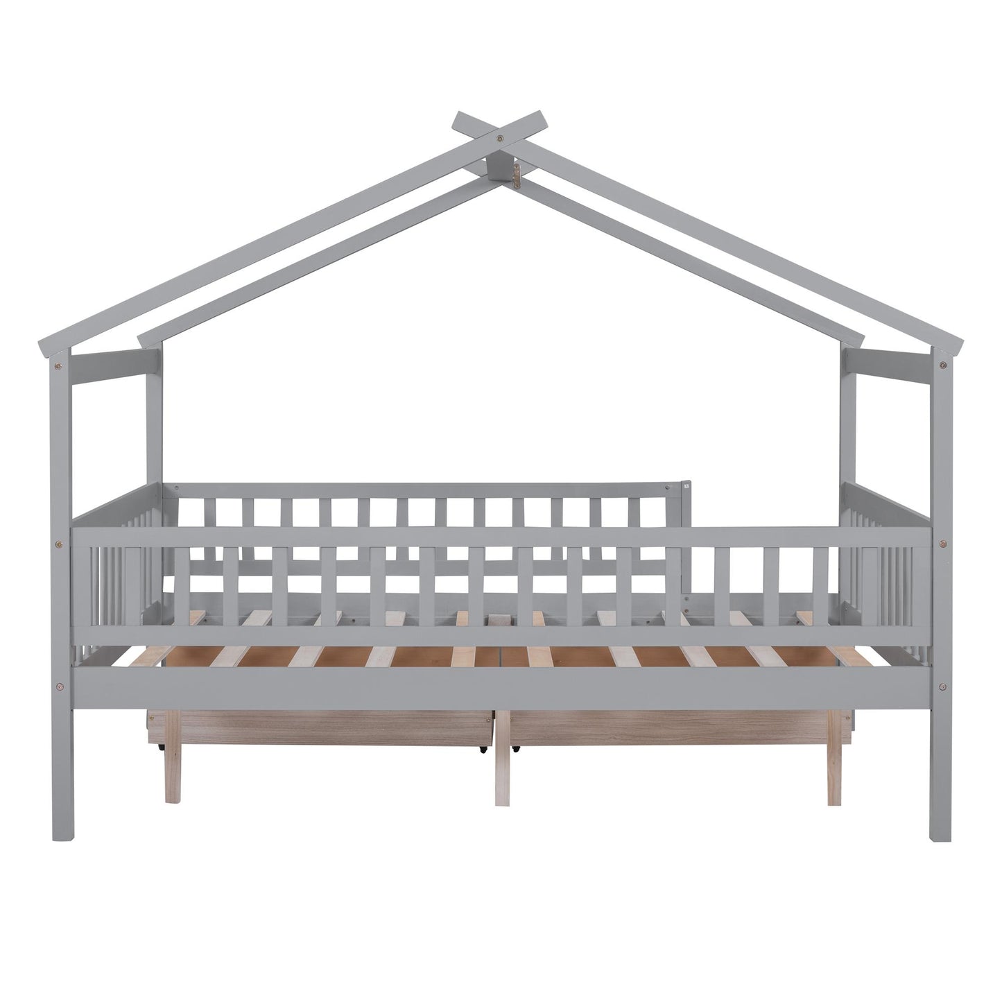 Full Size Wooden House Bed with Two Drawers