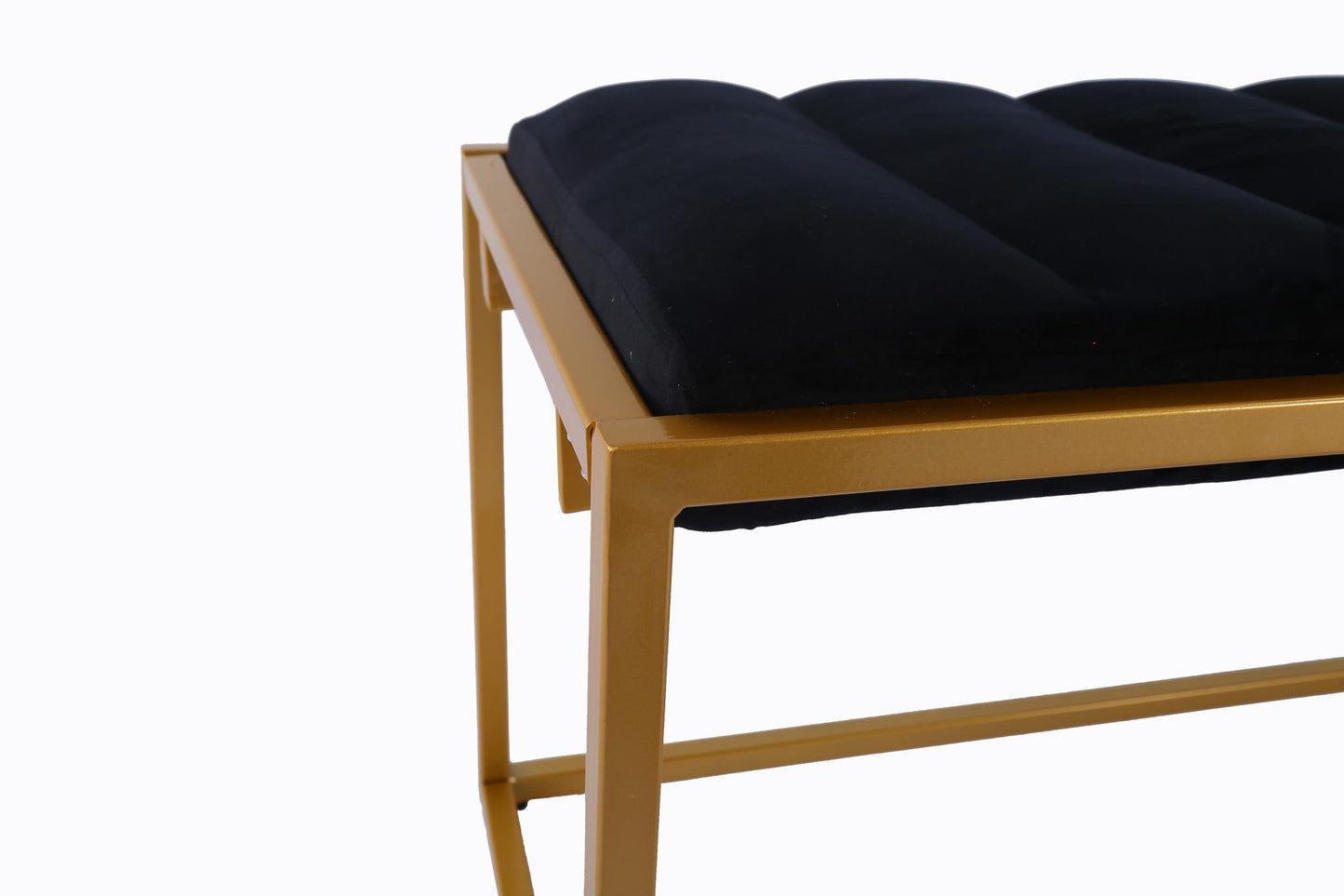 Rectangular Velvet Ottoman with Metal Base, Black and Golden